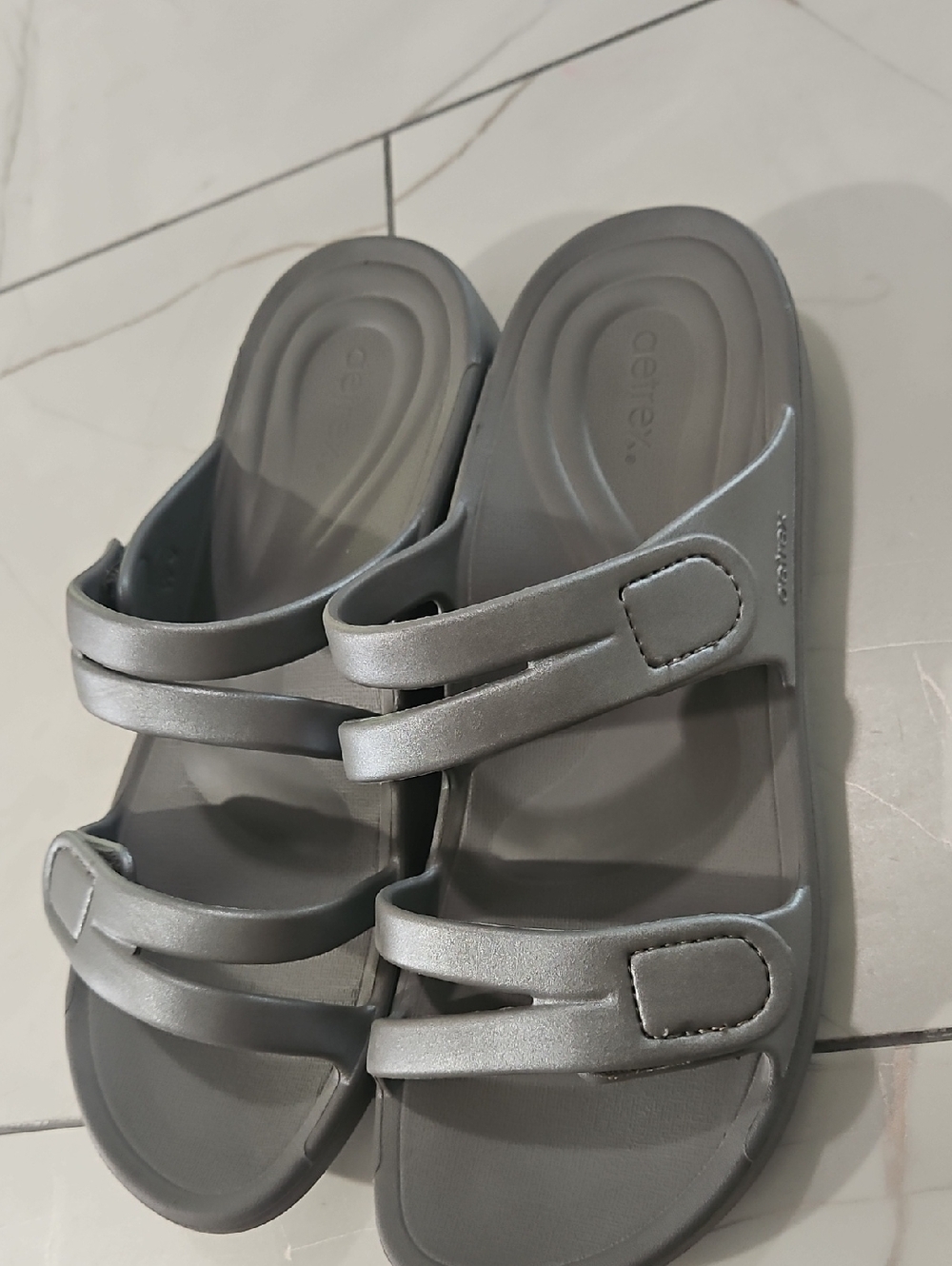 Aetrex Silver Women's Slide Sandals - Picture 2 of 5